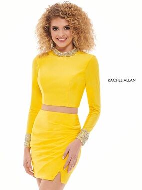 Rachel Allan Bright Yellow Jeweled Crop Top dress